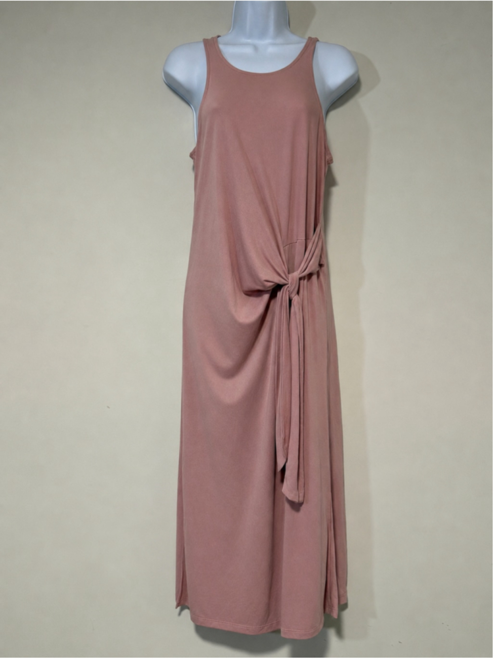 Nautica Jeans Size Small Pink Stretchy Knit Tie Waist Maxi Dress NWT - Picture 2 of 4